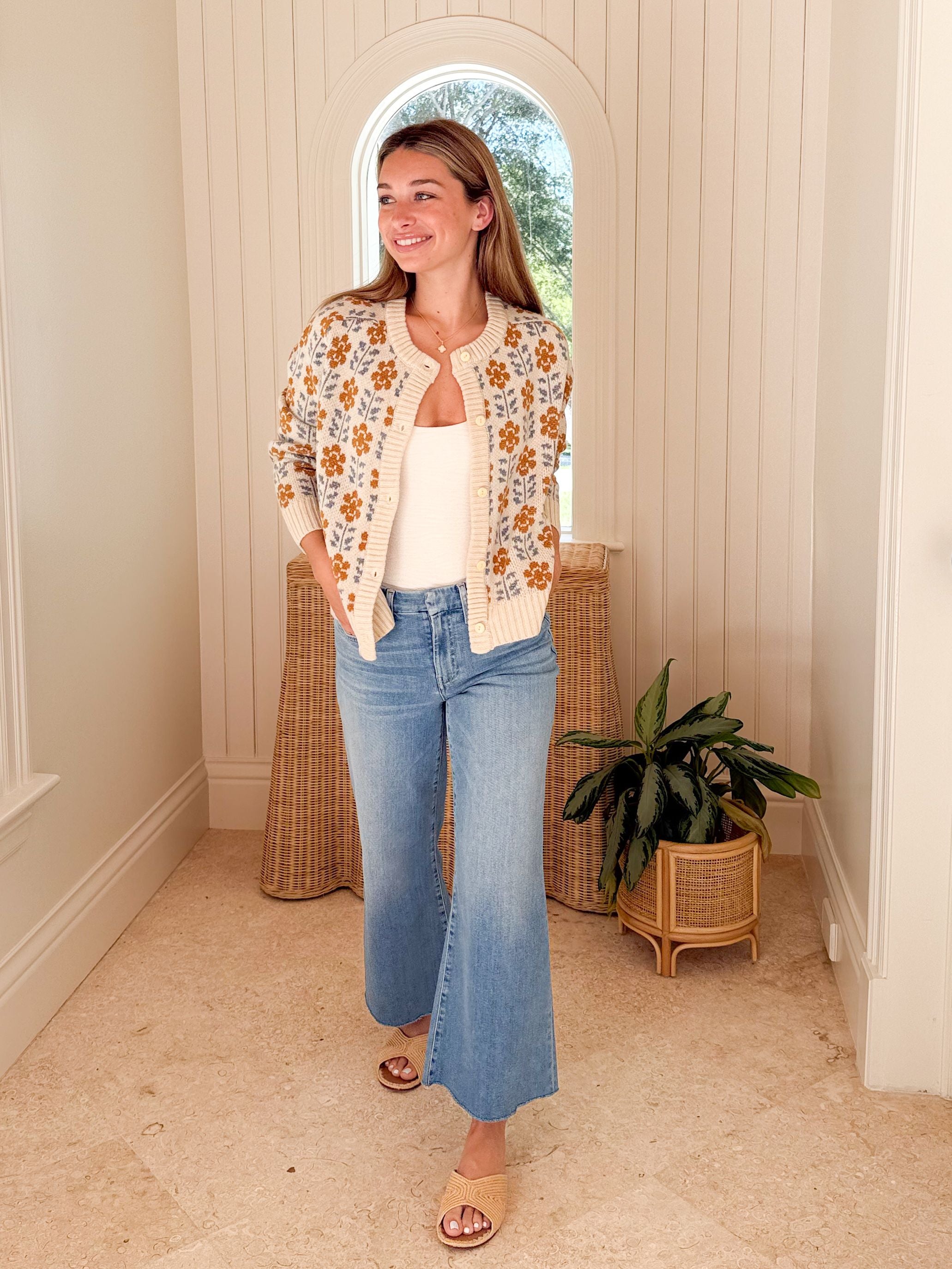 MAREA Flora Intarsia Cardigan Ivory