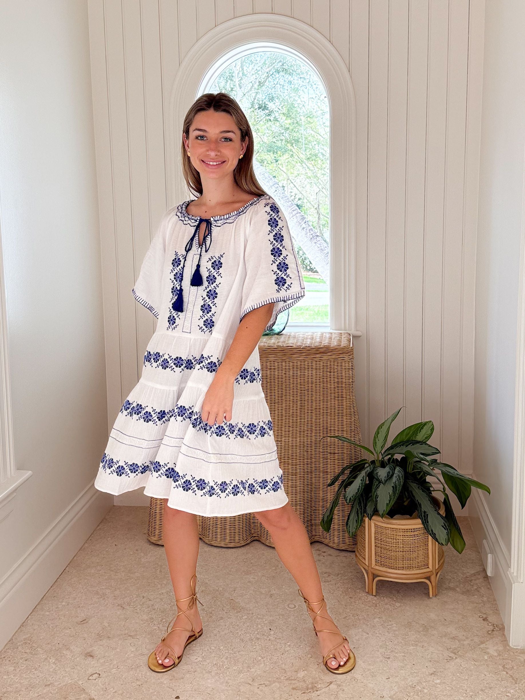 ROSE AND ROSE Holborn Dress White w/ Blue