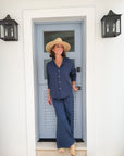 FRANK & EILEEN Eileen Button Up Navy Linen