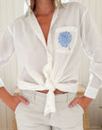 FRAE The Kathy Button Down Shirt White w/ Blue Leaf