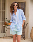 FRANK & EILEEN Joedy Button Up Wide White / Blue Stripe