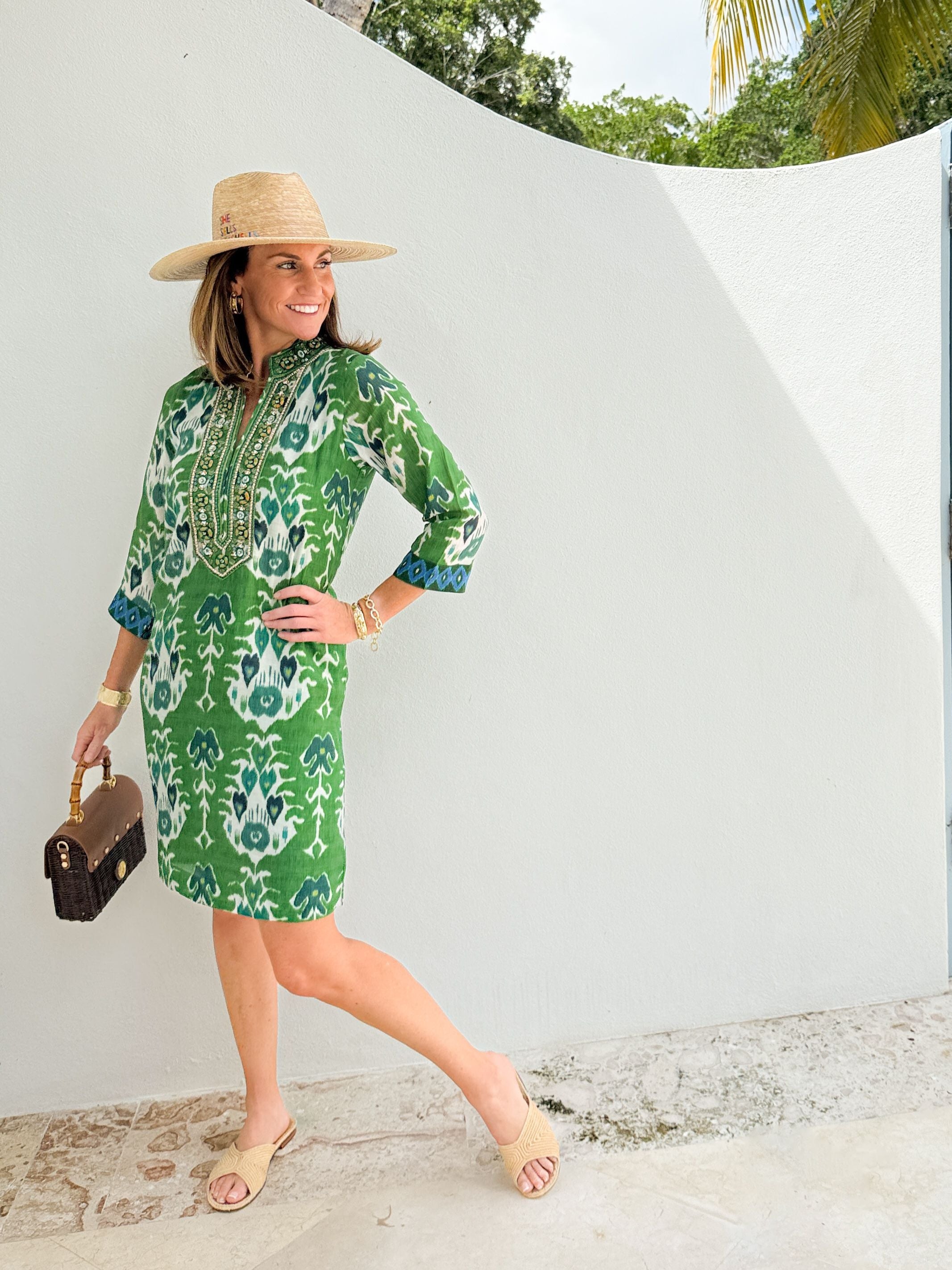 BELLA TU Bennett Tunic Dress Ikat Green