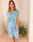 FINAL SALE WALKER & WADE Santorini Kaftan Seafoam Ikat