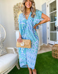 FINAL SALE WALKER & WADE Santorini Kaftan Seafoam Ikat