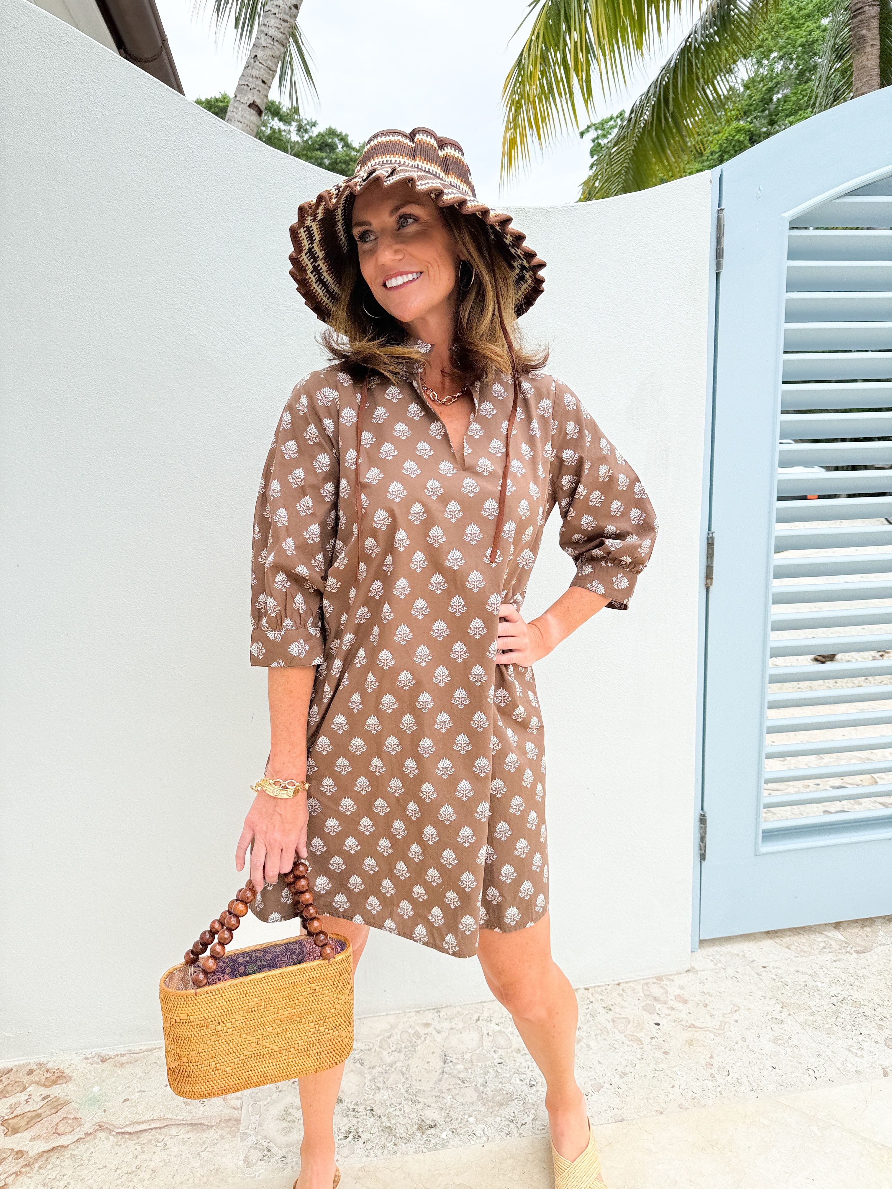 NAVYBLEU Campbell Dress Brown Leaf