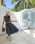 PROSPERINA Erica Midi Skirt Navy Polka Dot
