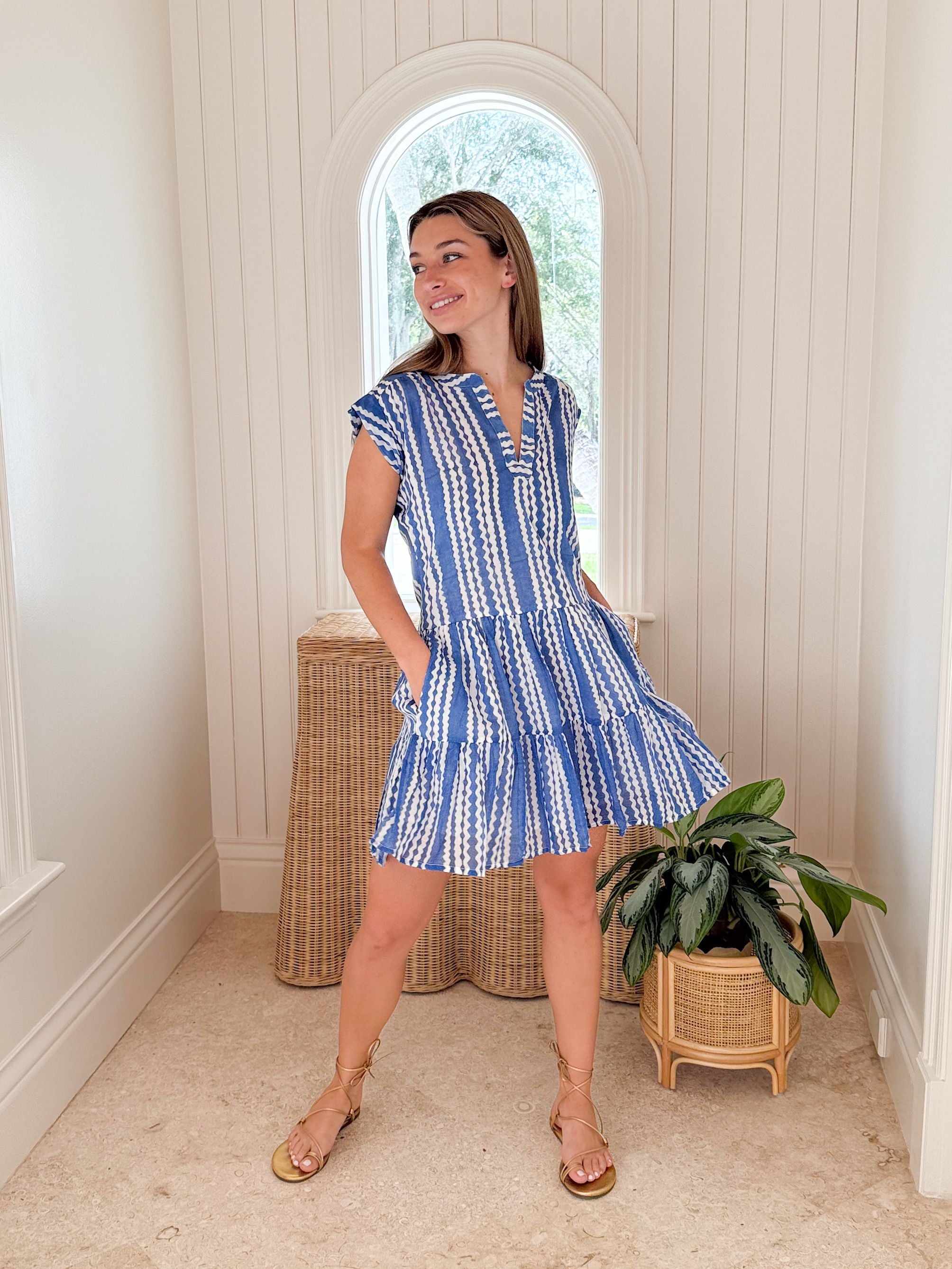 Bluesyリボン OLIPHANT Roll Sleeve Dress Ziggy Blue – Matilda's Life Style