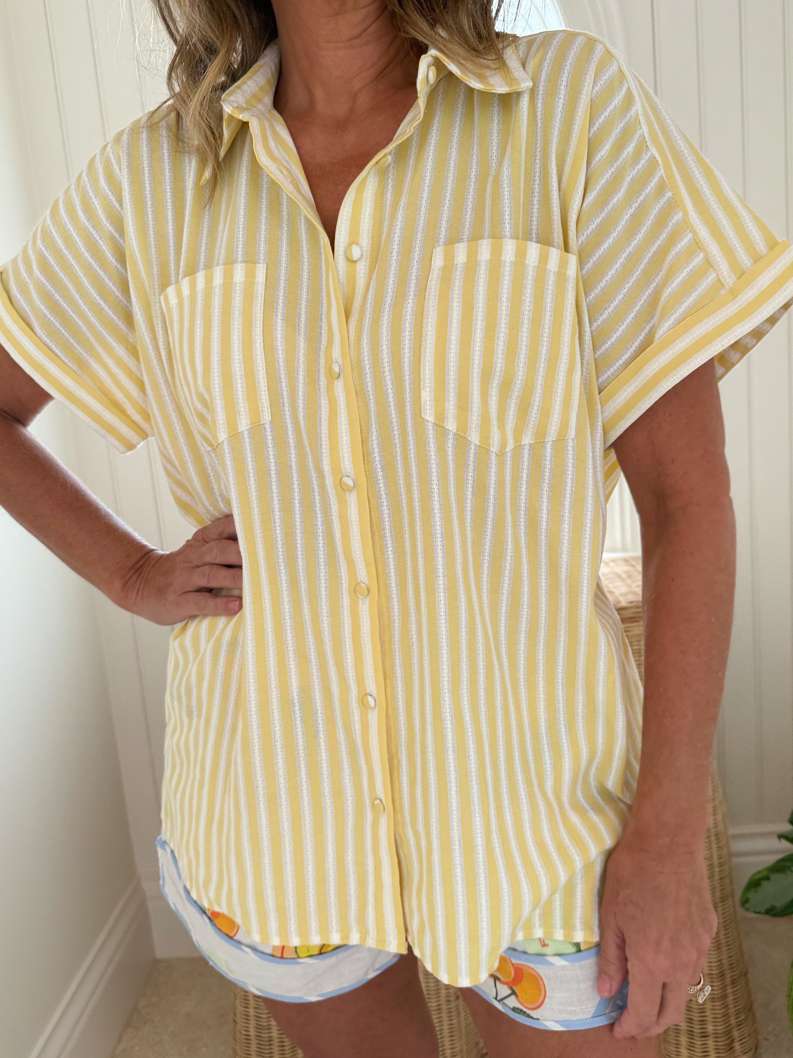 PROSPERINA Brooke Top Lemonade Stripe Print