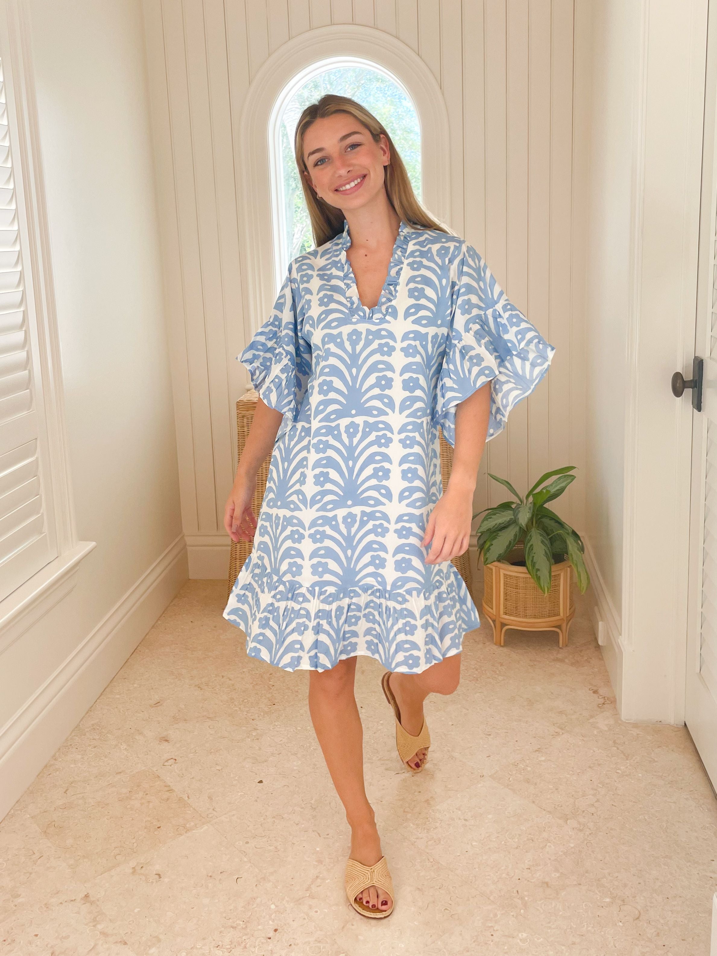 FITZROY & WILLA Soleil Mini Dress Periwinkle Ikat Block