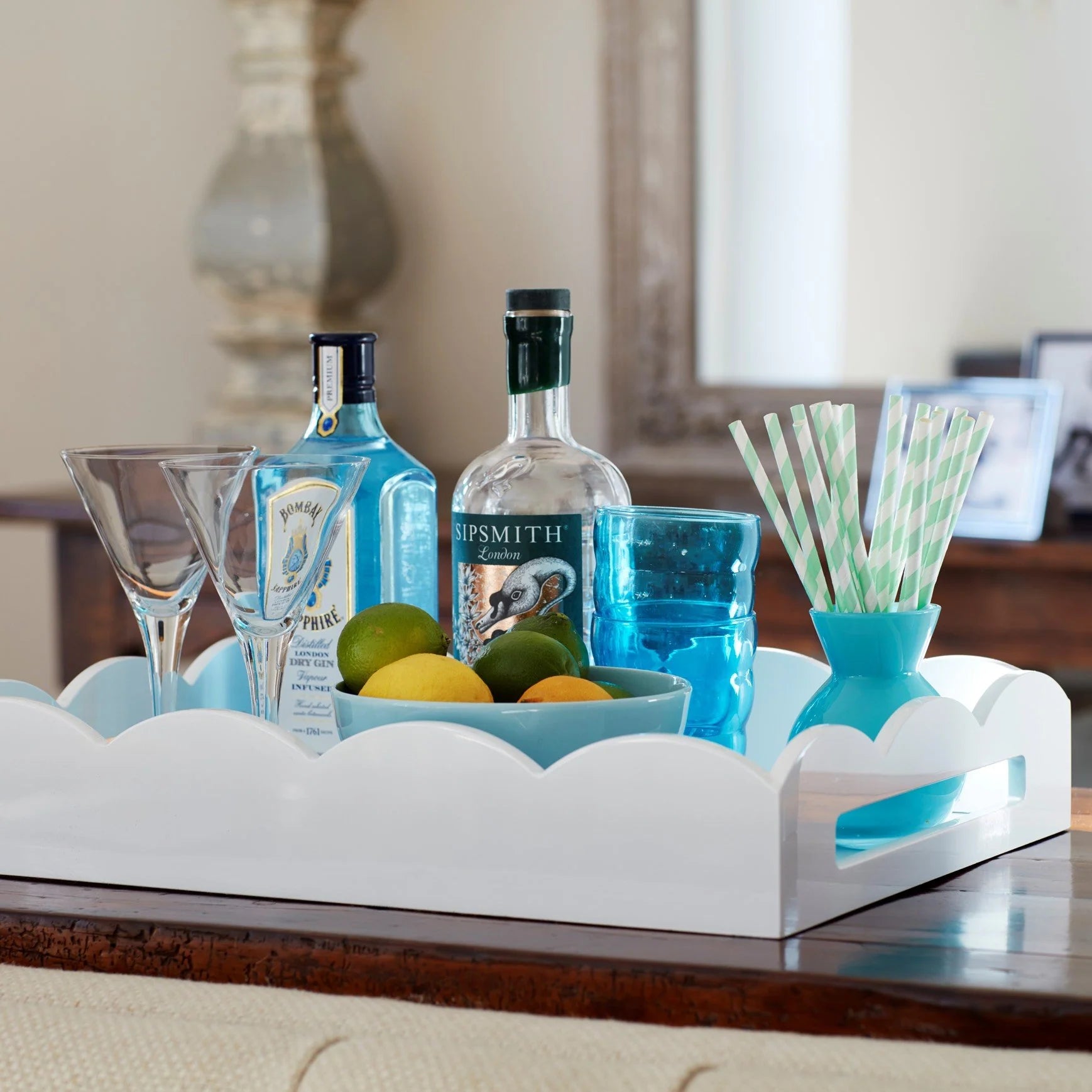 ADDISON ROSS Medium Scalloped Edge Tray White
