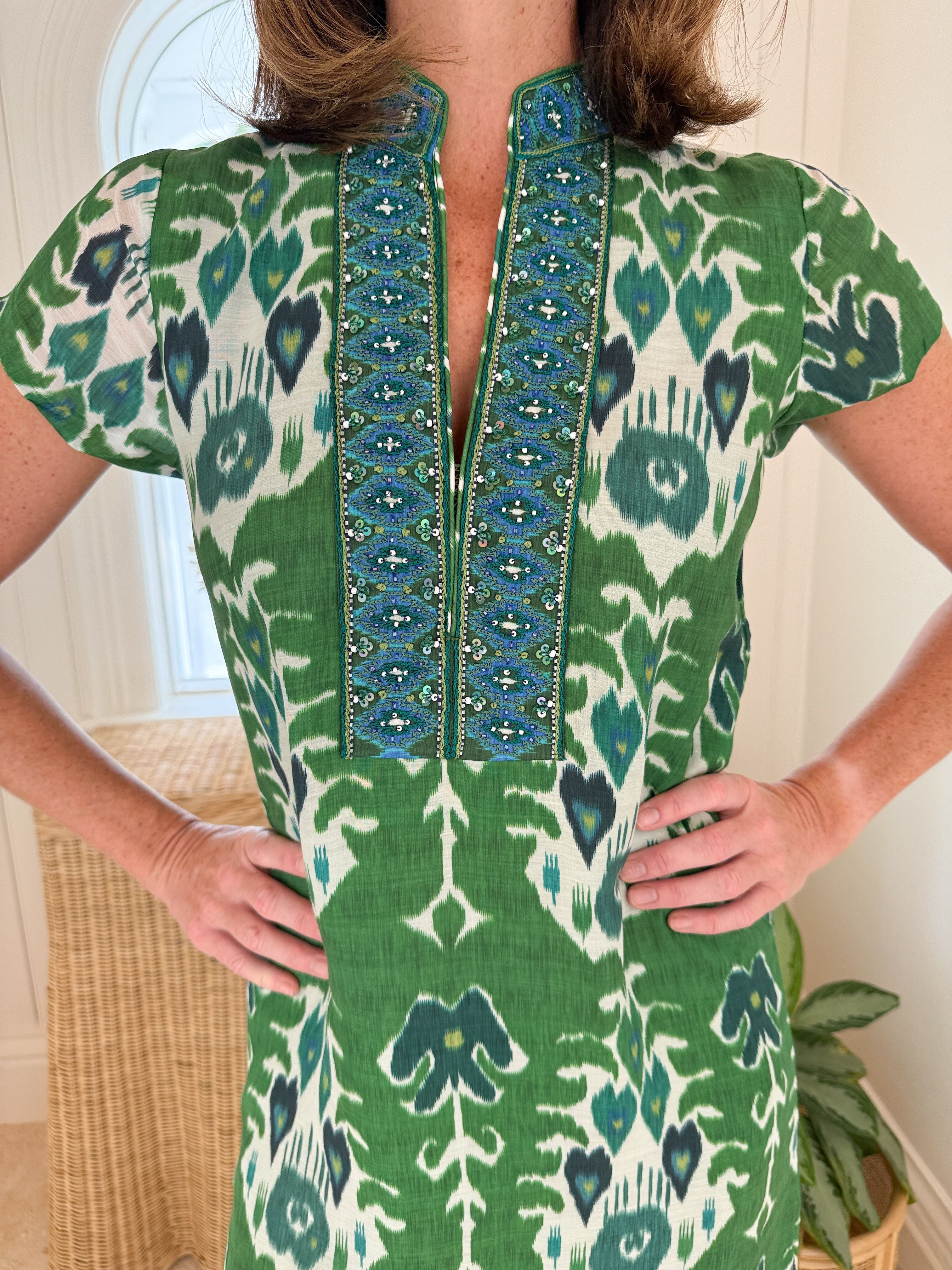 BELLA TU Lana Caftan Ikat Green