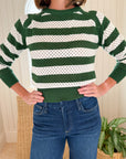 WALKER & WADE Greenwich Crewneck Sweater Masters Green Stripe