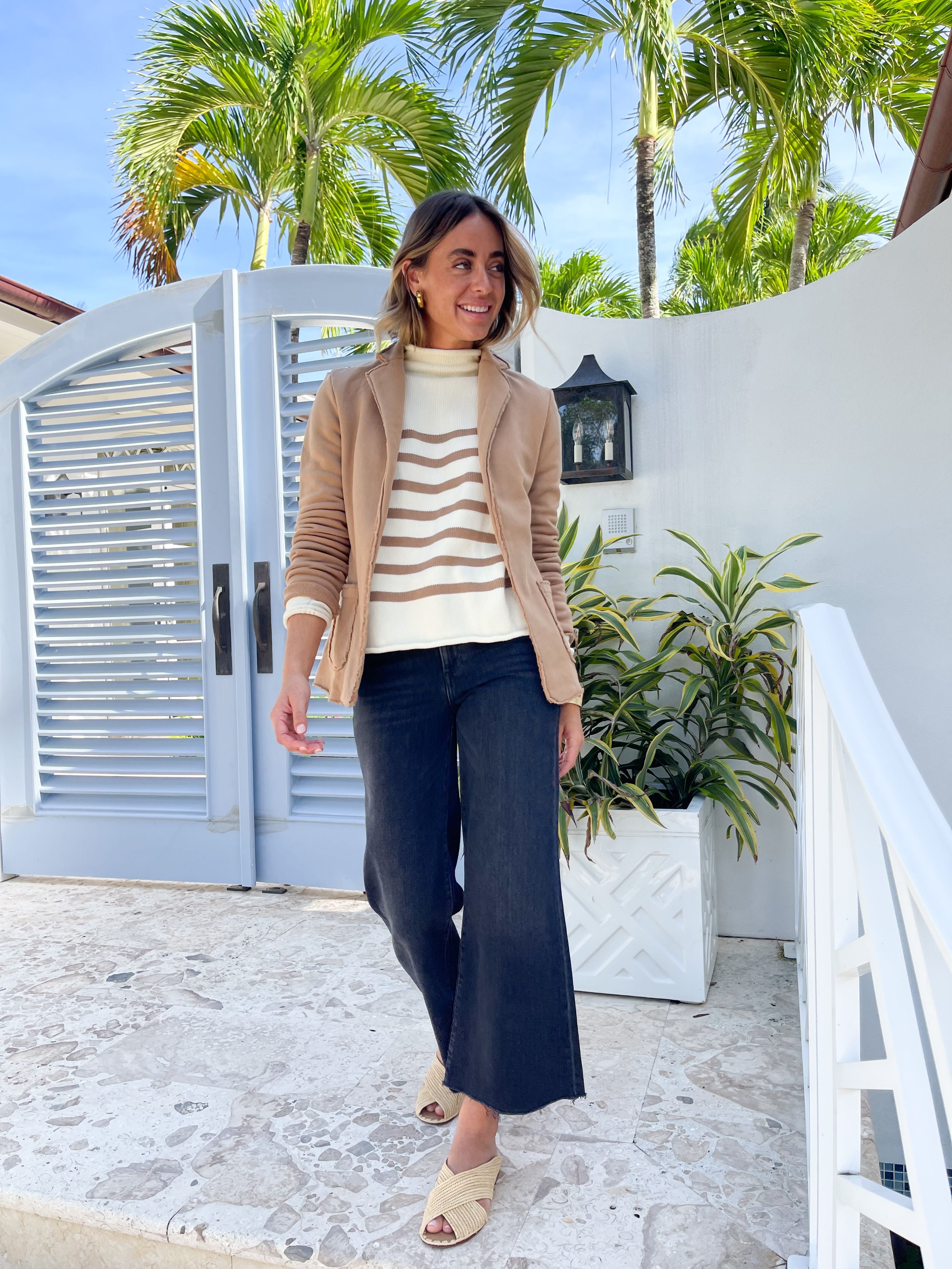 FRANK & EILEEN Monterey Sweater Ivory w/ Camel Stripe