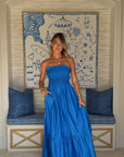 KASIA Cosmos Strapless Smocked Maxi Dress Blue