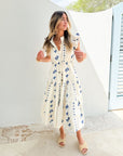 OLIPHANT Cinched Flirty Midi Dress Wicklow Blue