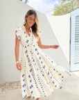 OLIPHANT Cinched Flirty Midi Dress Wicklow Blue