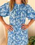 OLIPHANT Embroidered Button Mini Dress Pretoria Navy