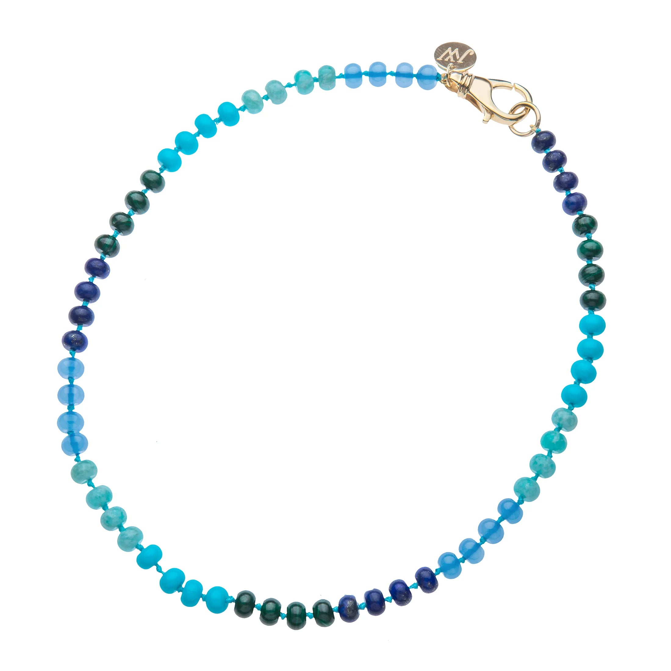 JANE WIN Blue Ombre Carved Stone Beaded Necklace
