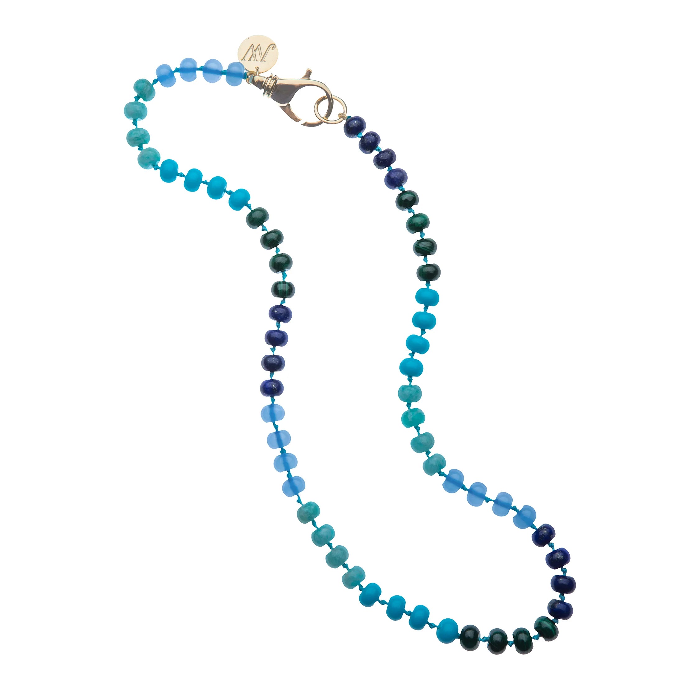 JANE WIN Blue Ombre Carved Stone Beaded Necklace