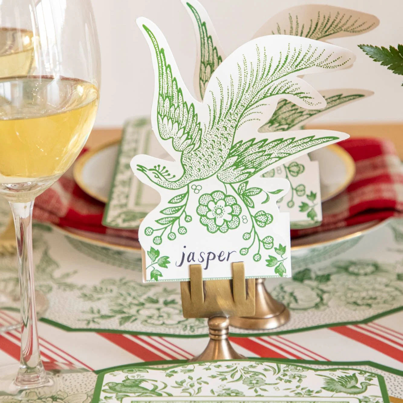 Green Asiatic Pheasants Place Card Set/12