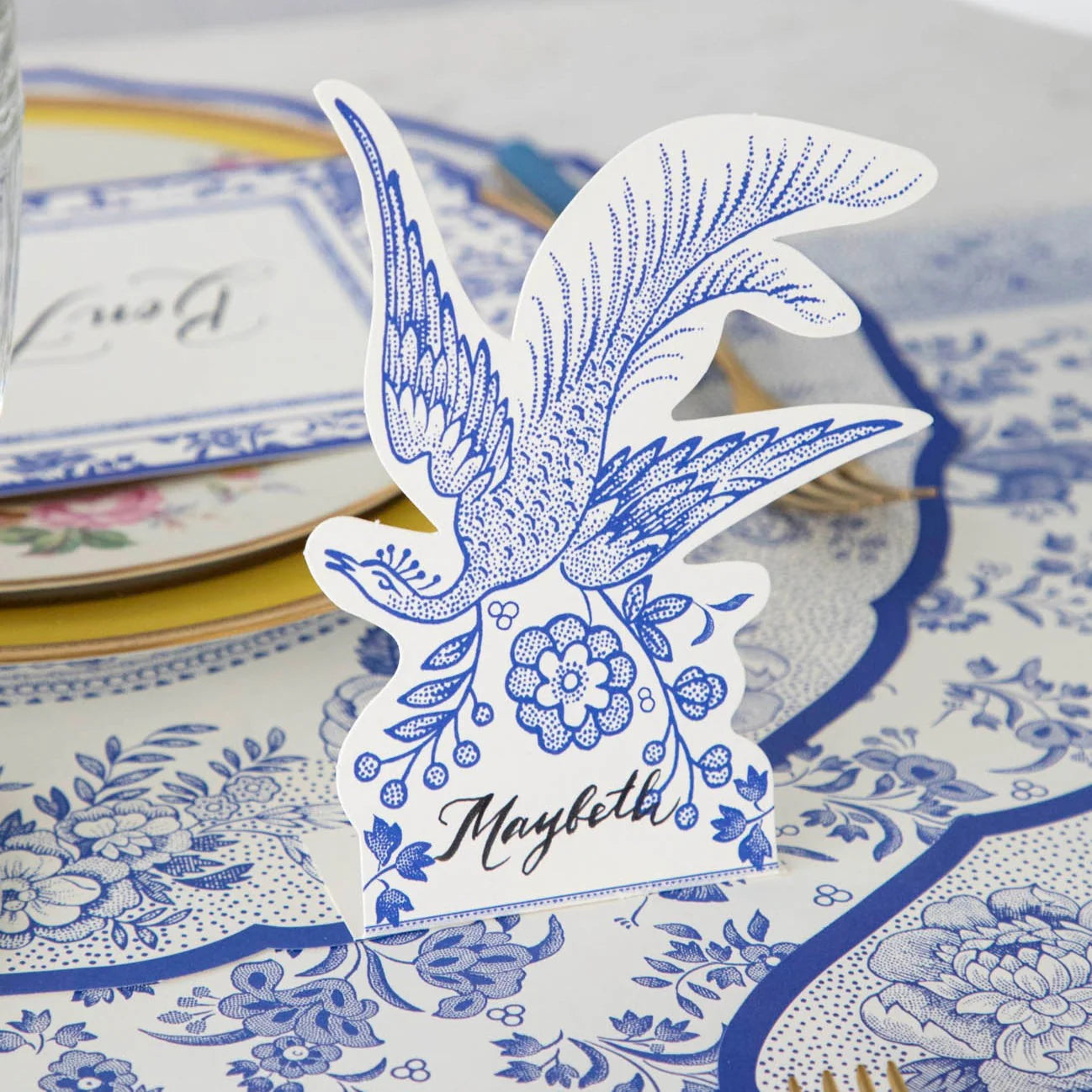Blue Asiatic Pheasants Place Card Set/12