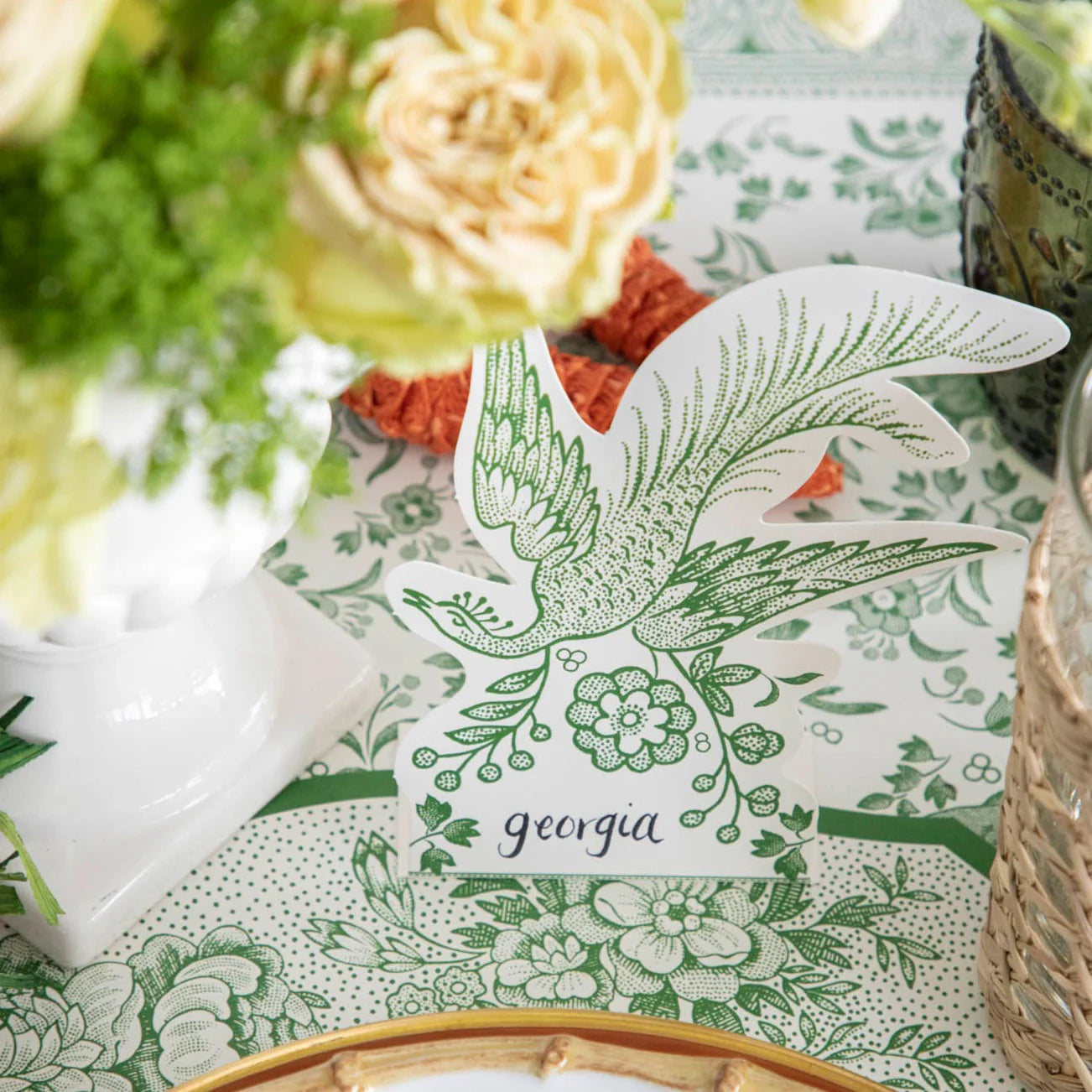 Green Asiatic Pheasants Place Card Set/12