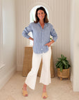 FRANK & EILEEN Eileen Button Up Blue/Navy Stripe Linen
