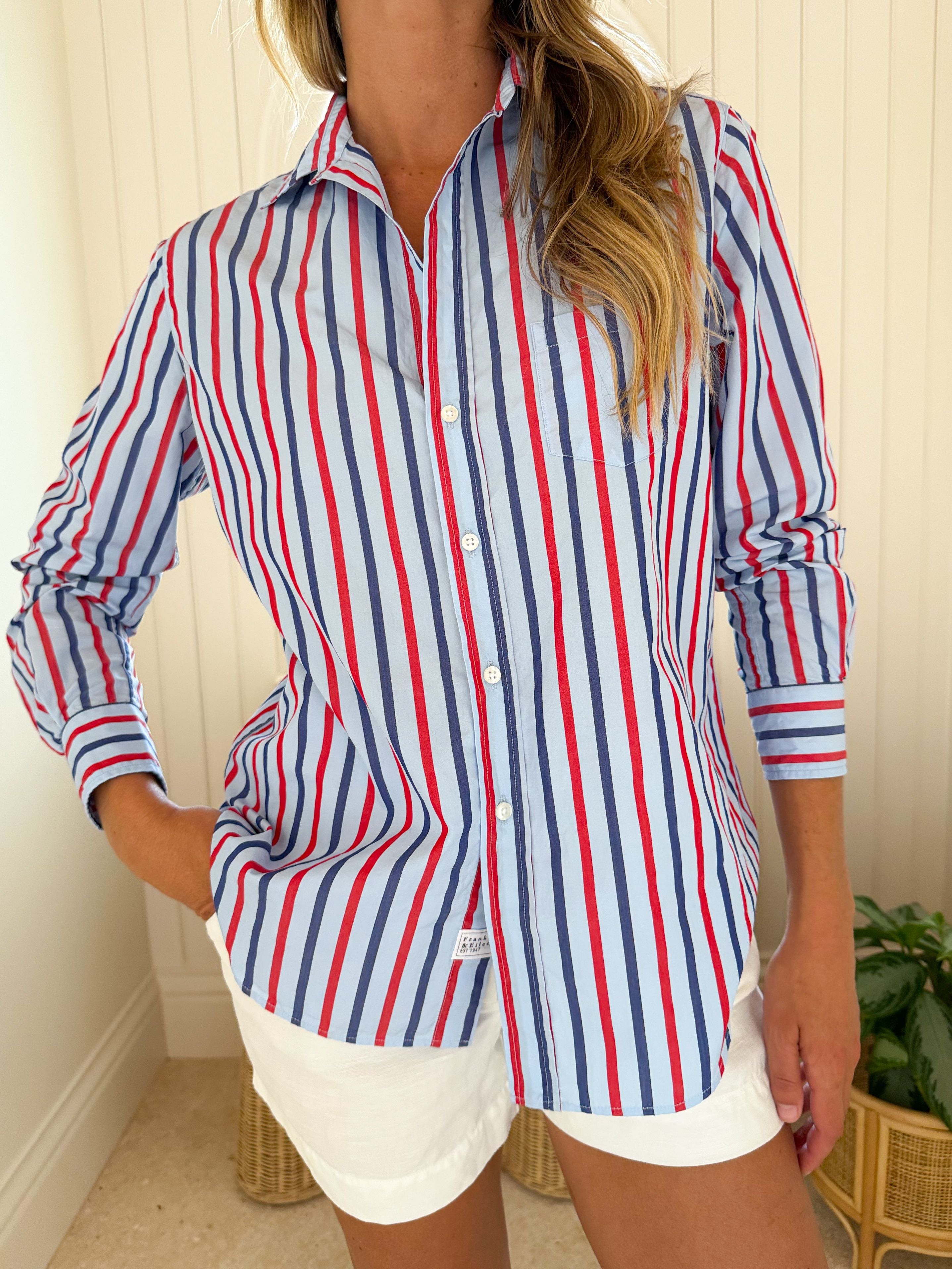 FRANK & EILEEN Eileen Button Up Blue/Navy/Red Stripe