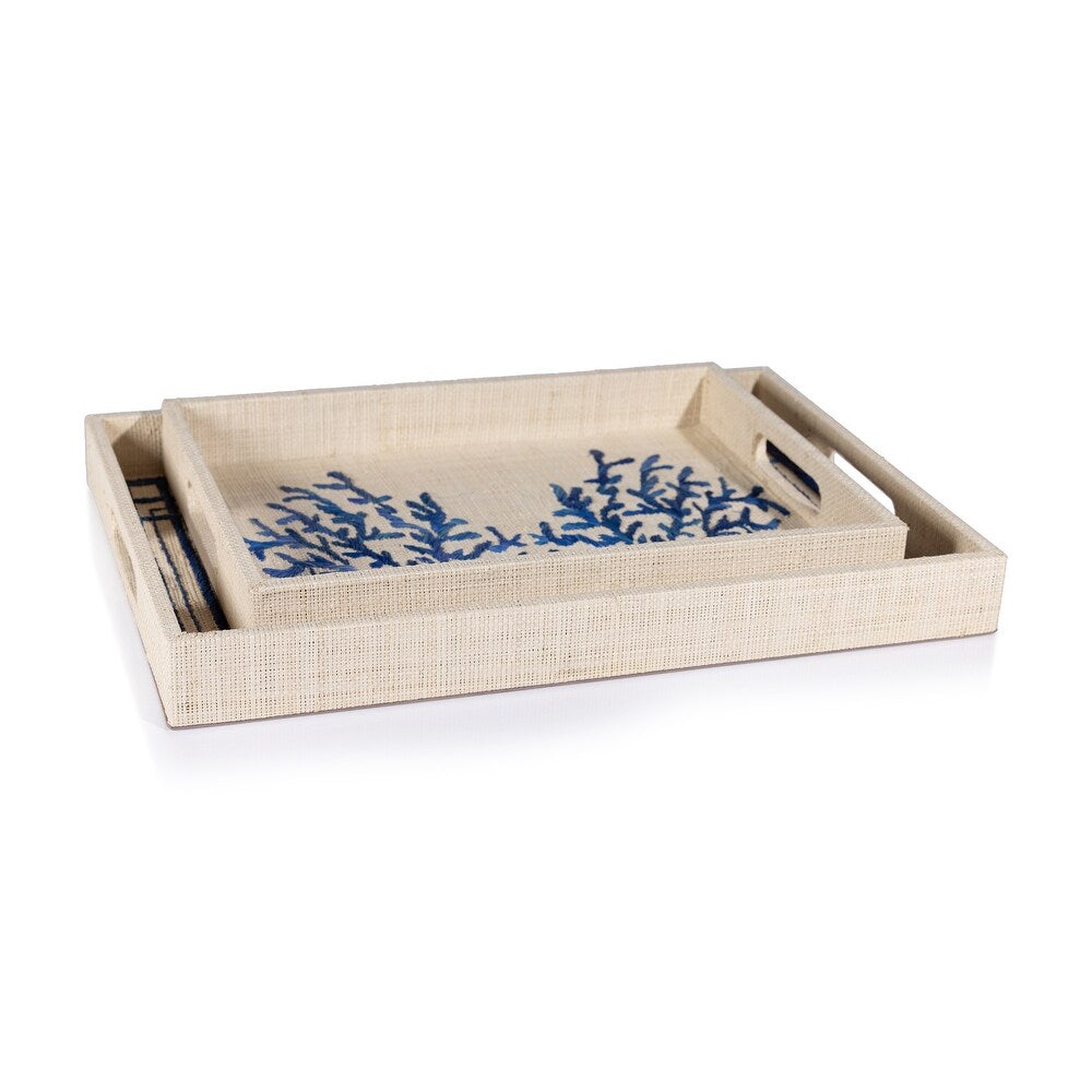 Coral Lagoon Raffia Serving Tray