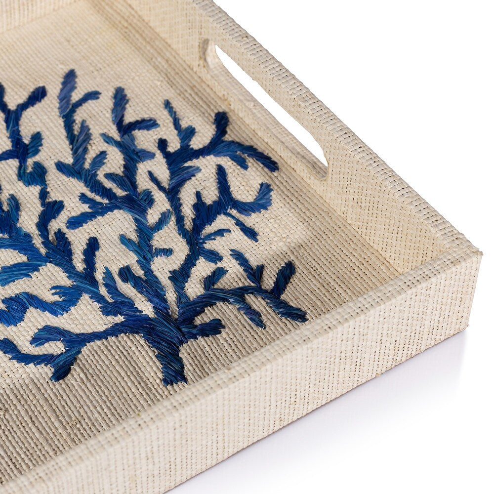 Coral Lagoon Raffia Serving Tray
