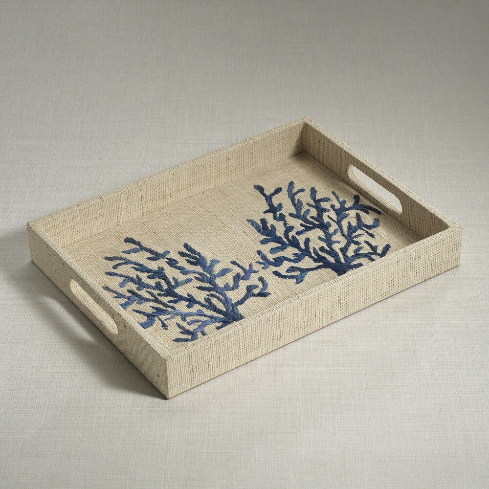 Coral Lagoon Raffia Serving Tray