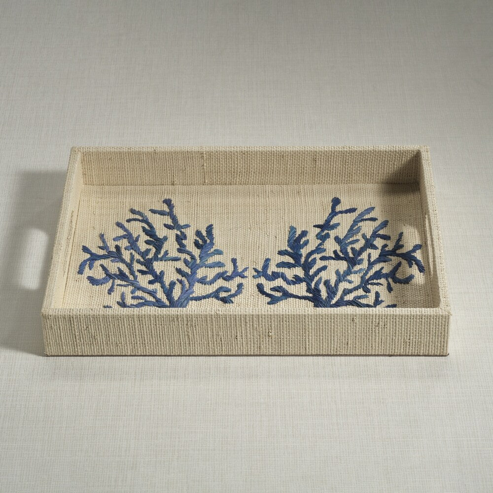 Coral Lagoon Raffia Serving Tray