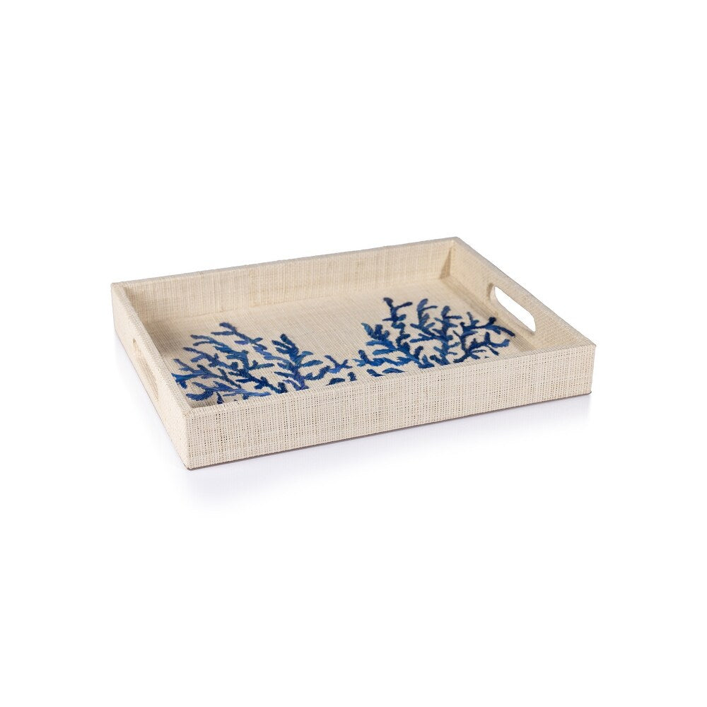 Coral Lagoon Raffia Serving Tray