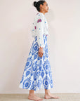 FINAL SALE NIMO WITH LOVE Lantana Skirt White Ornament Embroidery In Blue