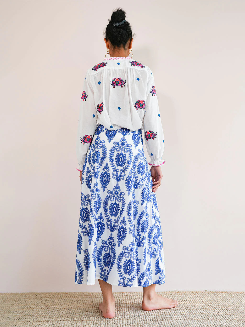 FINAL SALE NIMO WITH LOVE Lantana Skirt White Ornament Embroidery In Blue