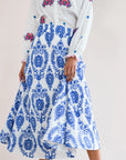 FINAL SALE NIMO WITH LOVE Lantana Skirt White Ornament Embroidery In Blue