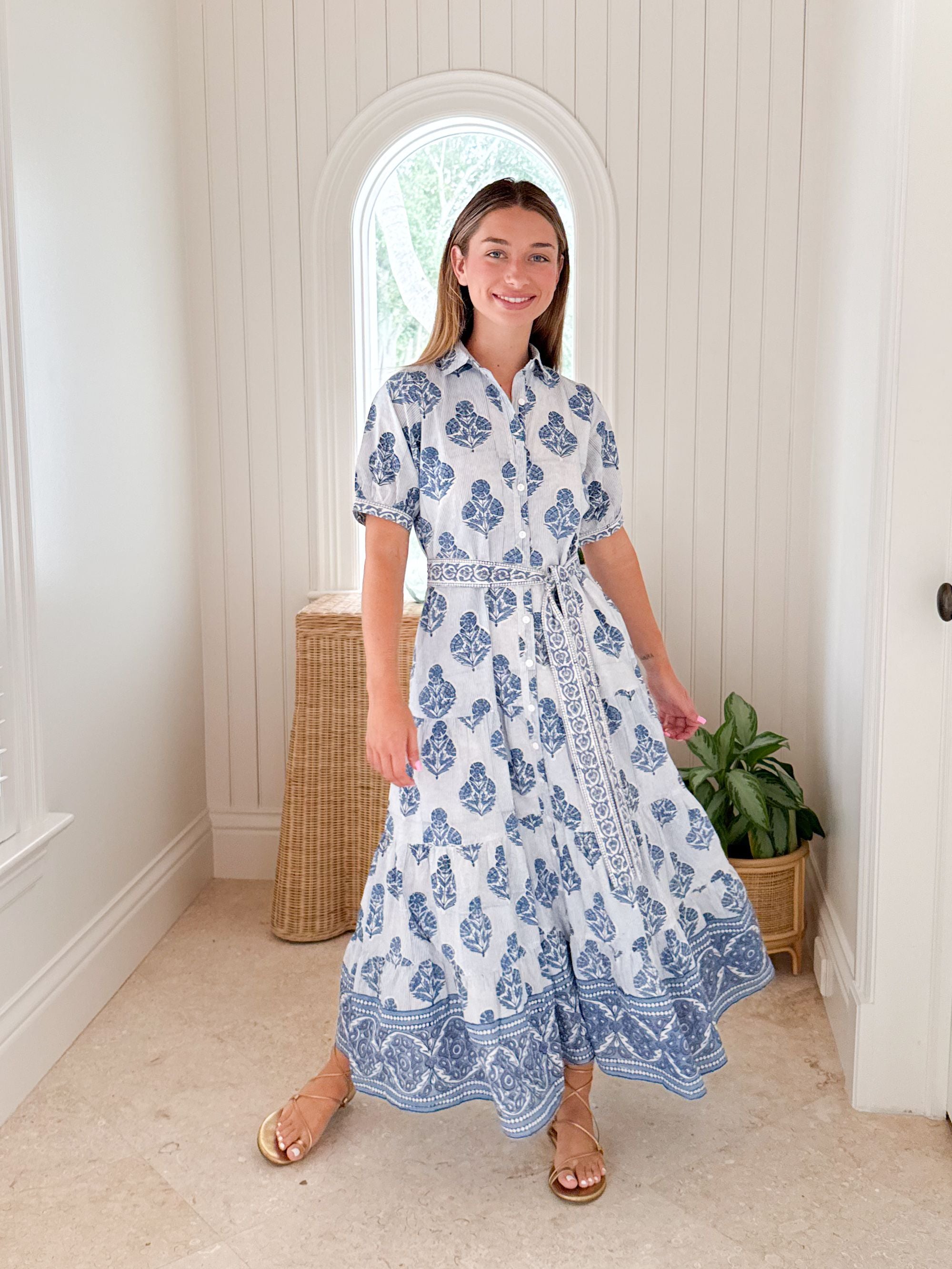 marea shirt dress MAREA Short Sleeve Shirt Dress Indigo Striped Hollyhock