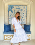 OLIPHANT V-Neck Puff Maxi Dress Amadora Blue