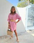 CARYN LAWN Preppy Dress Stripe & Gingham Red