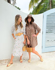 NAVY BLEU Campbell Dress Brown Leaf