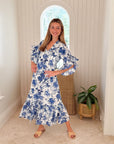 FITZROY & WILLA Soleil Dress Blue/White Toile