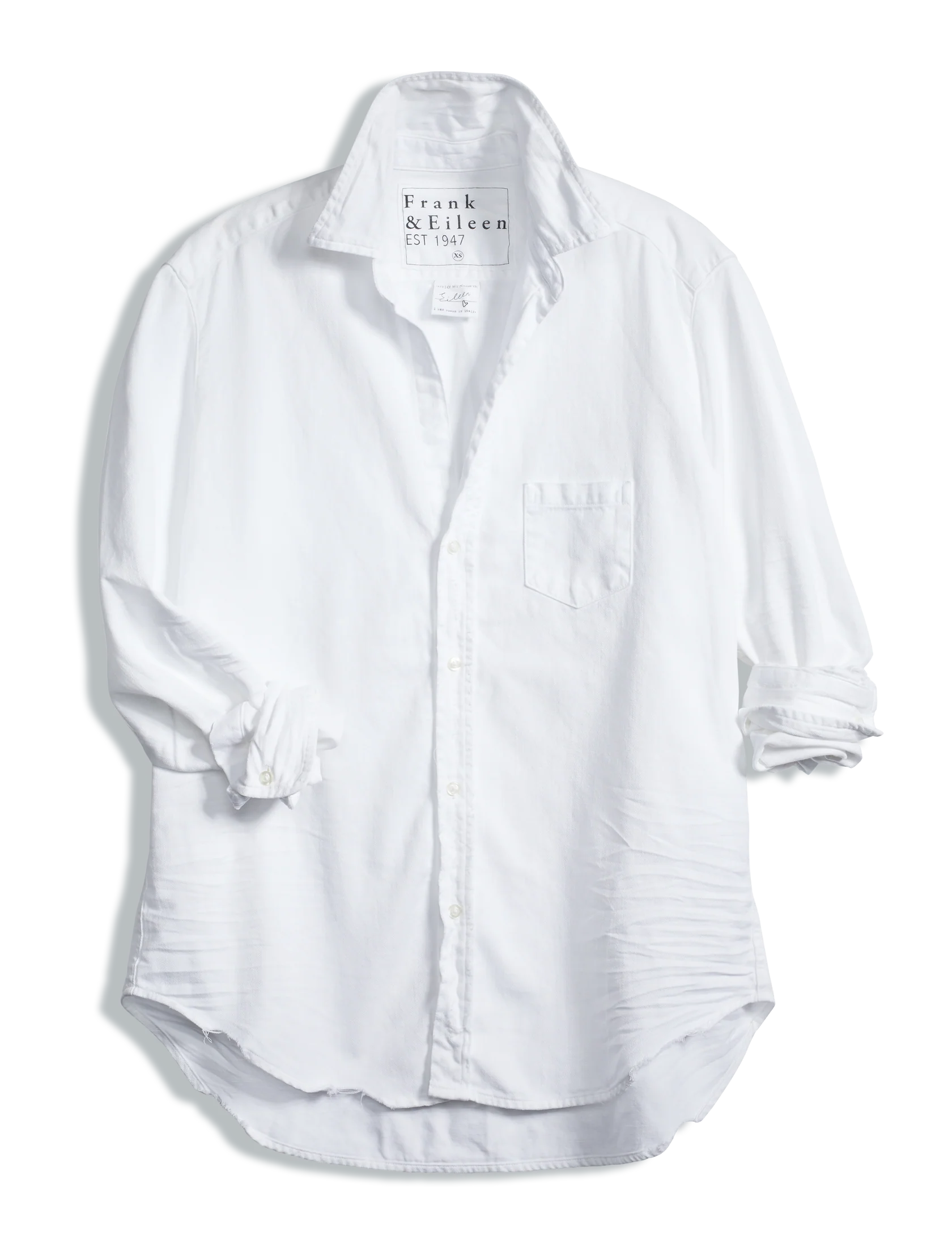 FRANK & EILEEN Eileen Relaxed Button Up White Tattered Denim