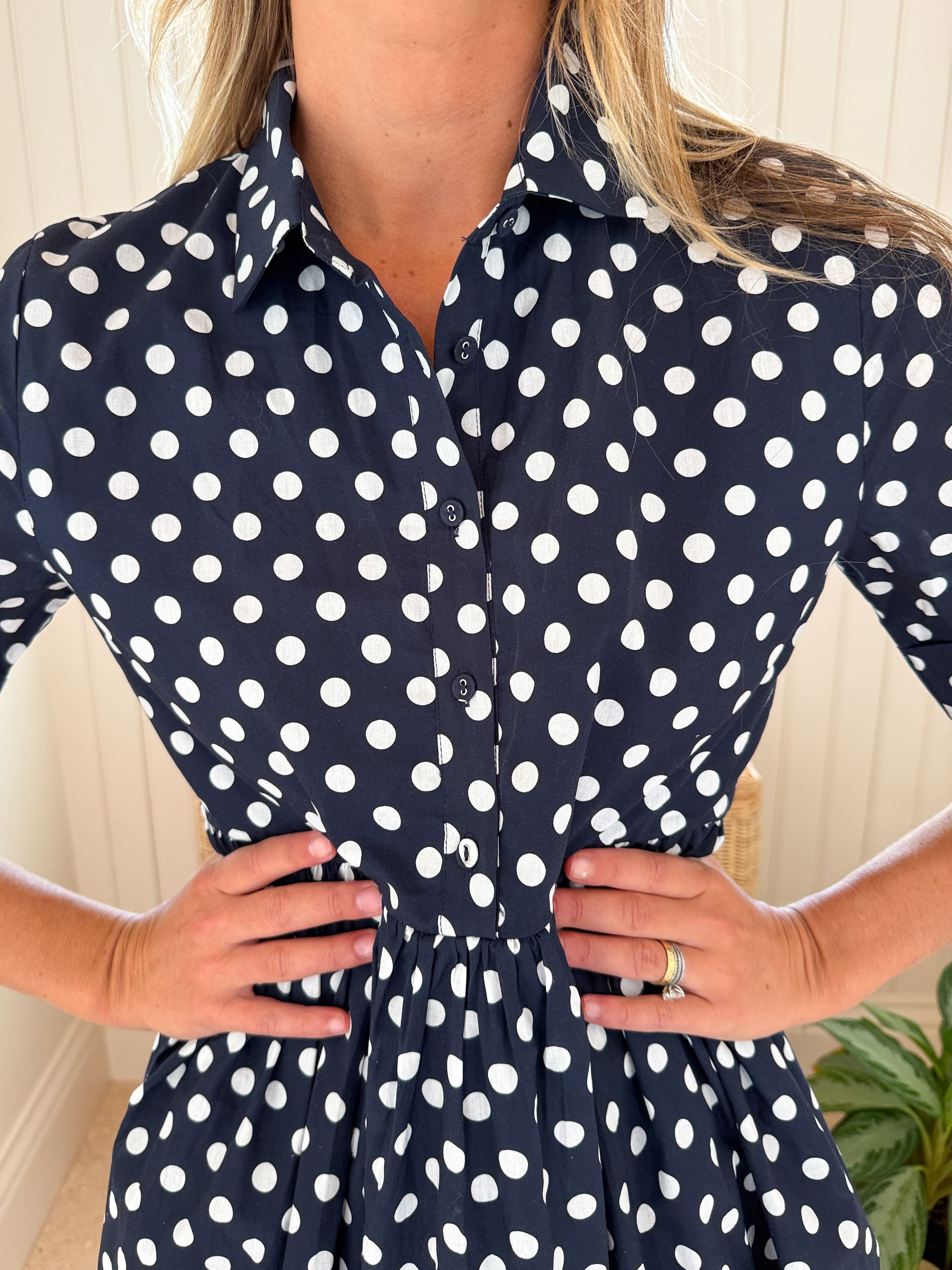 popa mini dress PROSPERINA Piper Mini Dress Navy Polka Dot – Matilda's Life Style