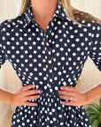 PROSPERINA Piper Mini Dress Navy Polka Dot