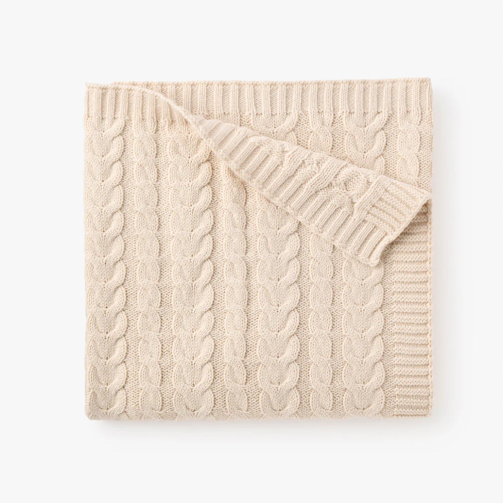 Horseshoe Cable Knit Baby Blanket in Rainy Day