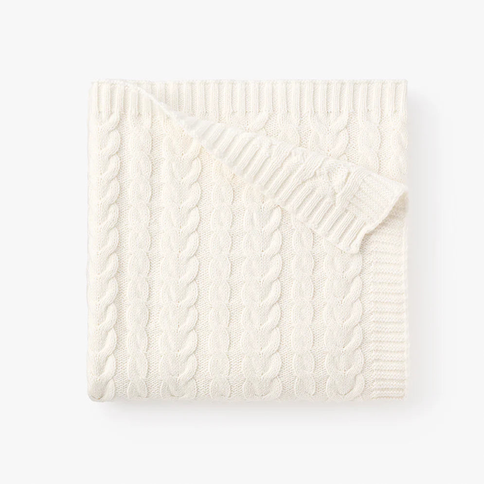 Horseshoe Cable Knit Baby Blanket in Whisper White