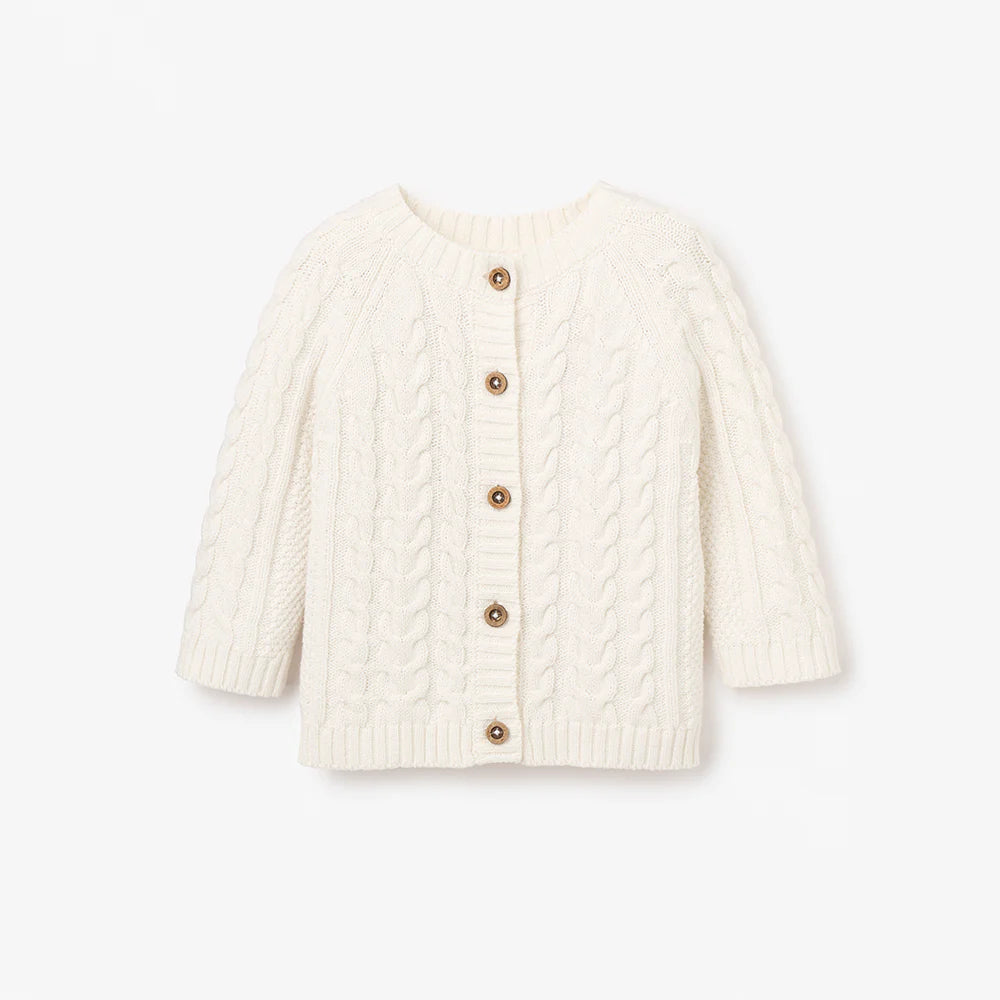 Horseshoe Cable Knit Baby Cardigan Whisper White