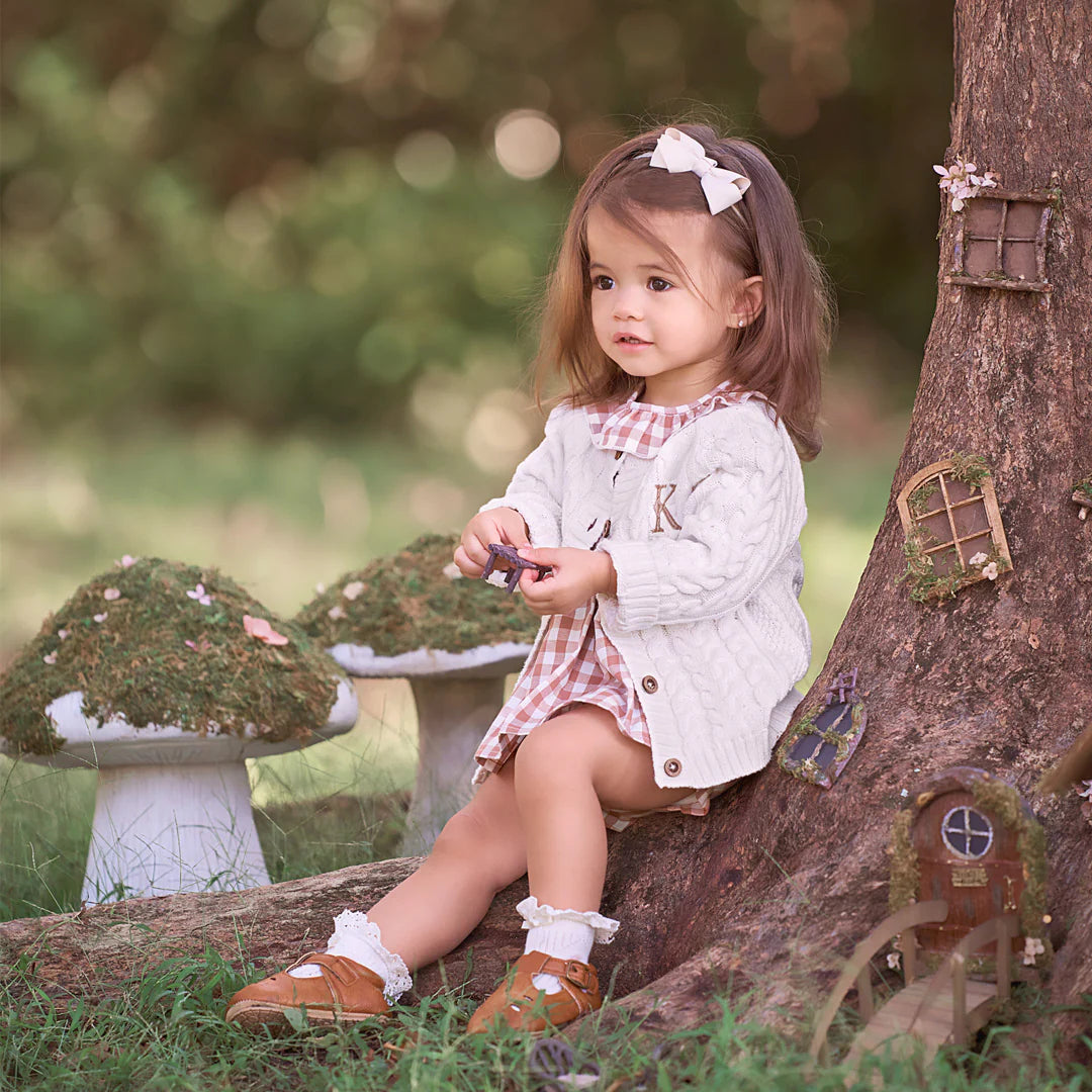 Horseshoe Cable Knit Baby Cardigan Whisper White