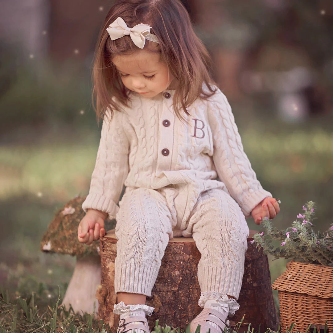 Horseshoe Knit Cable Knit Baby Jumpsuit Rainy Day
