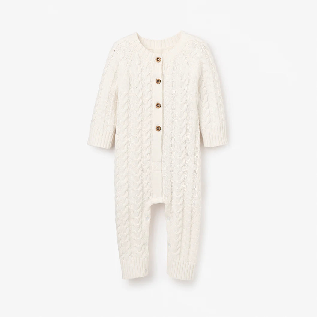 Horseshoe Knit Cable Knit Baby Jumpsuit Whisper White